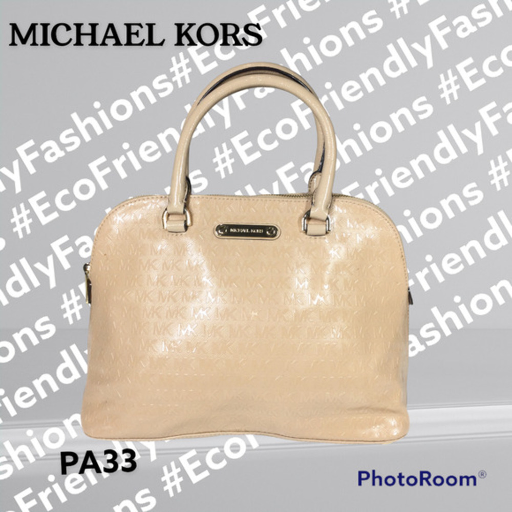 Michael Kors Patent Leather Dome Satchel in Oyster Large w/ Adjustable Strap